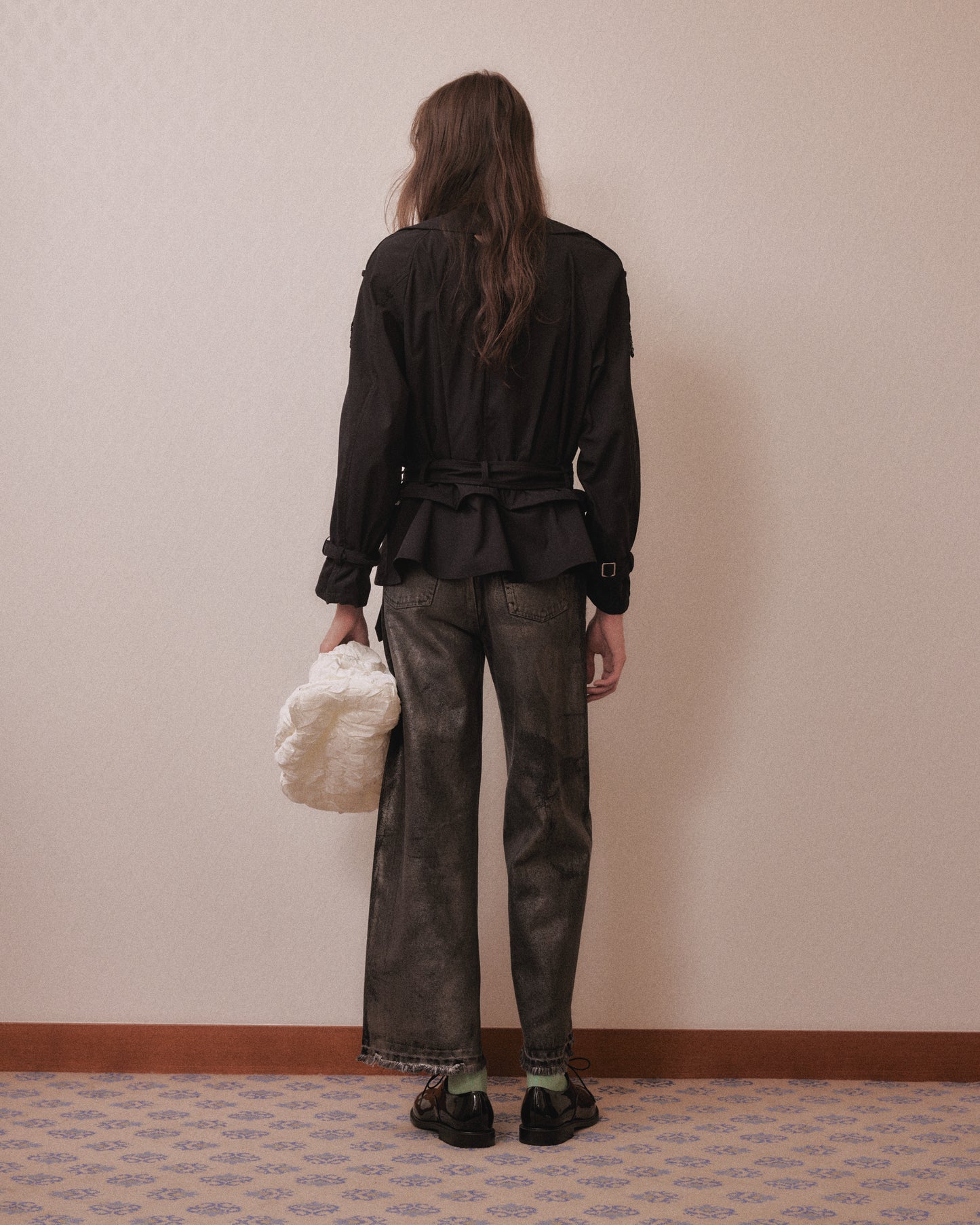 Beads epolette peplum trench jacket Black【Delivery in January 2027】