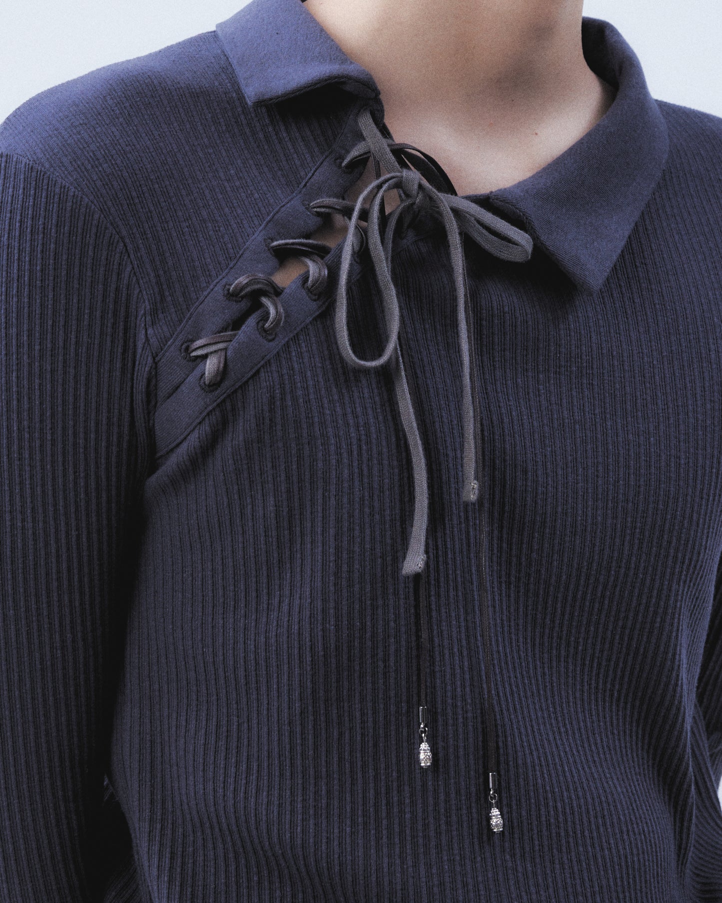 double ribbon lace up riv tops Charcoal gray【Delivery in June 2026】