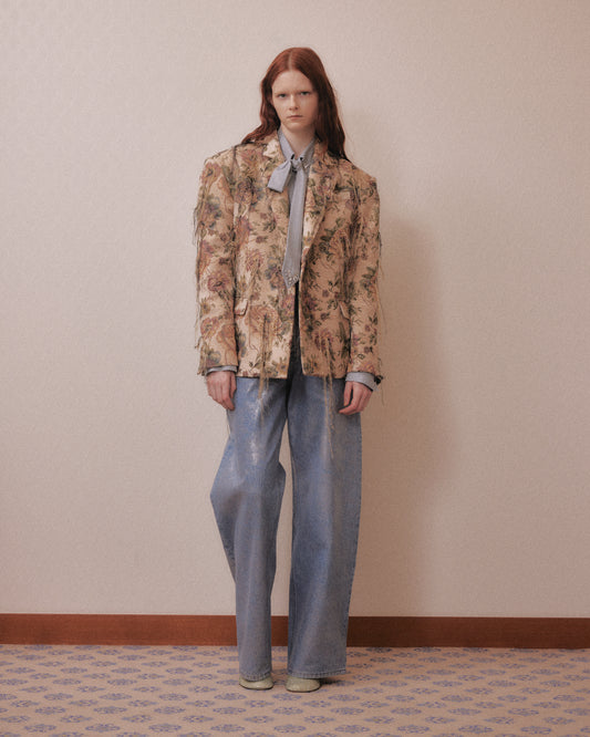 Silver foil print letter pocket denim pants Blue【Delivery in February 2027】