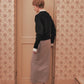 metal buckle stripe wool wrap skirt Greige【stock】