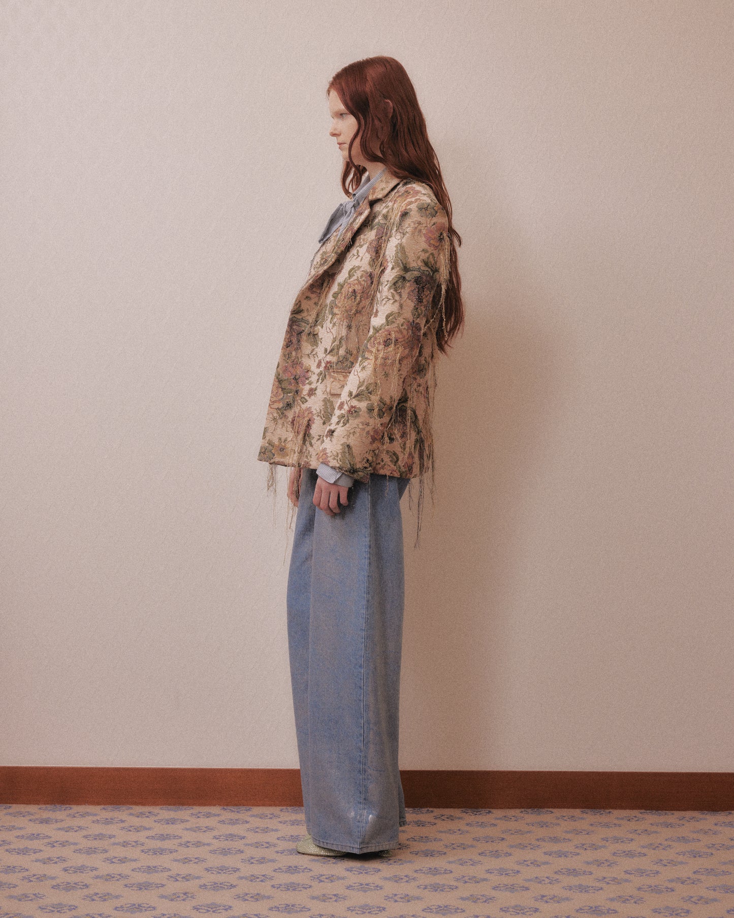 Silver foil print letter pocket denim pants Blue【Delivery in February 2027】