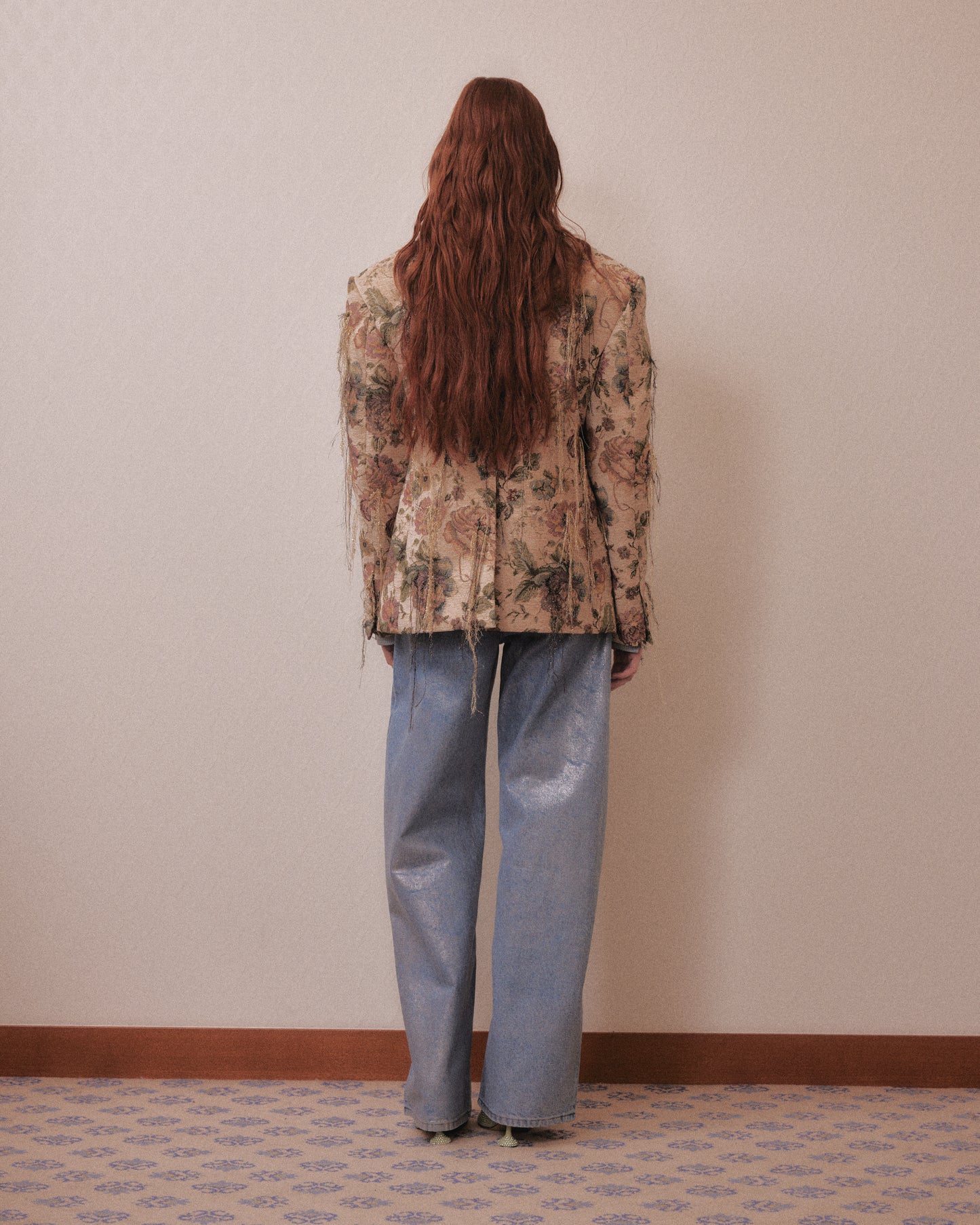 Silver foil print letter pocket denim pants Blue【Delivery in February 2027】