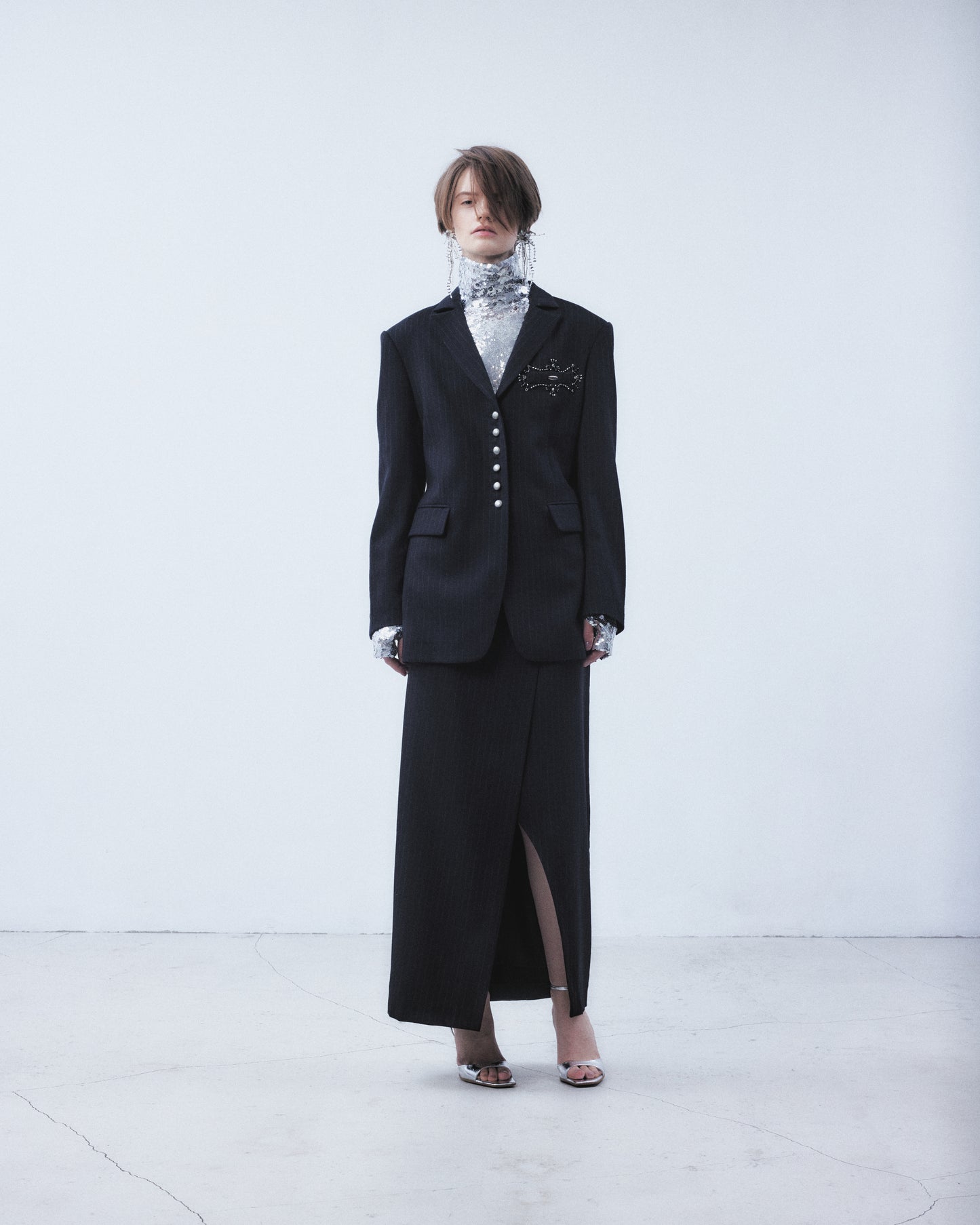 metal buckle stripe wool wrap skirt Black【Delivery in July 2026】