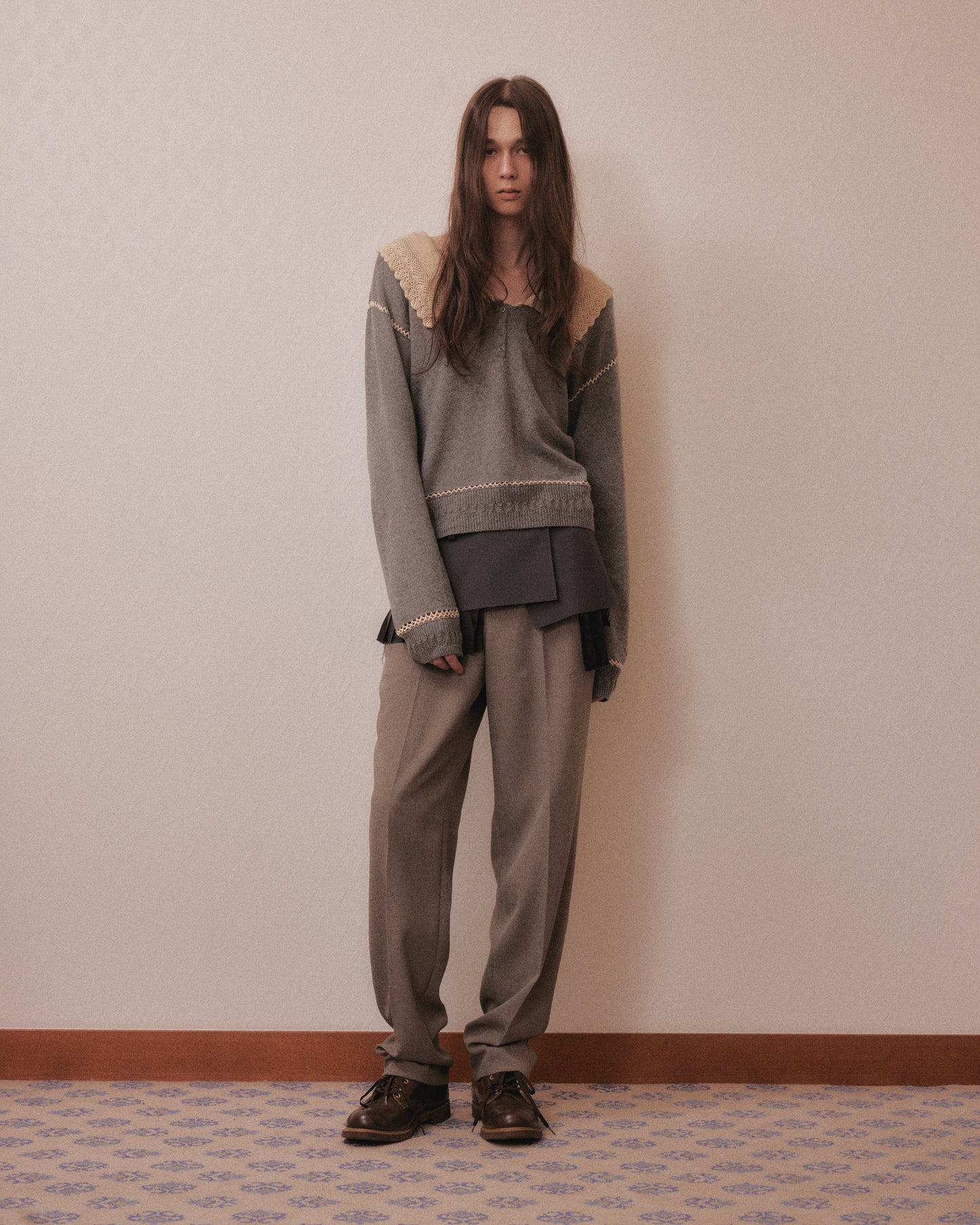 Lace collar knit pulover Gray【Delivery in January 2027】