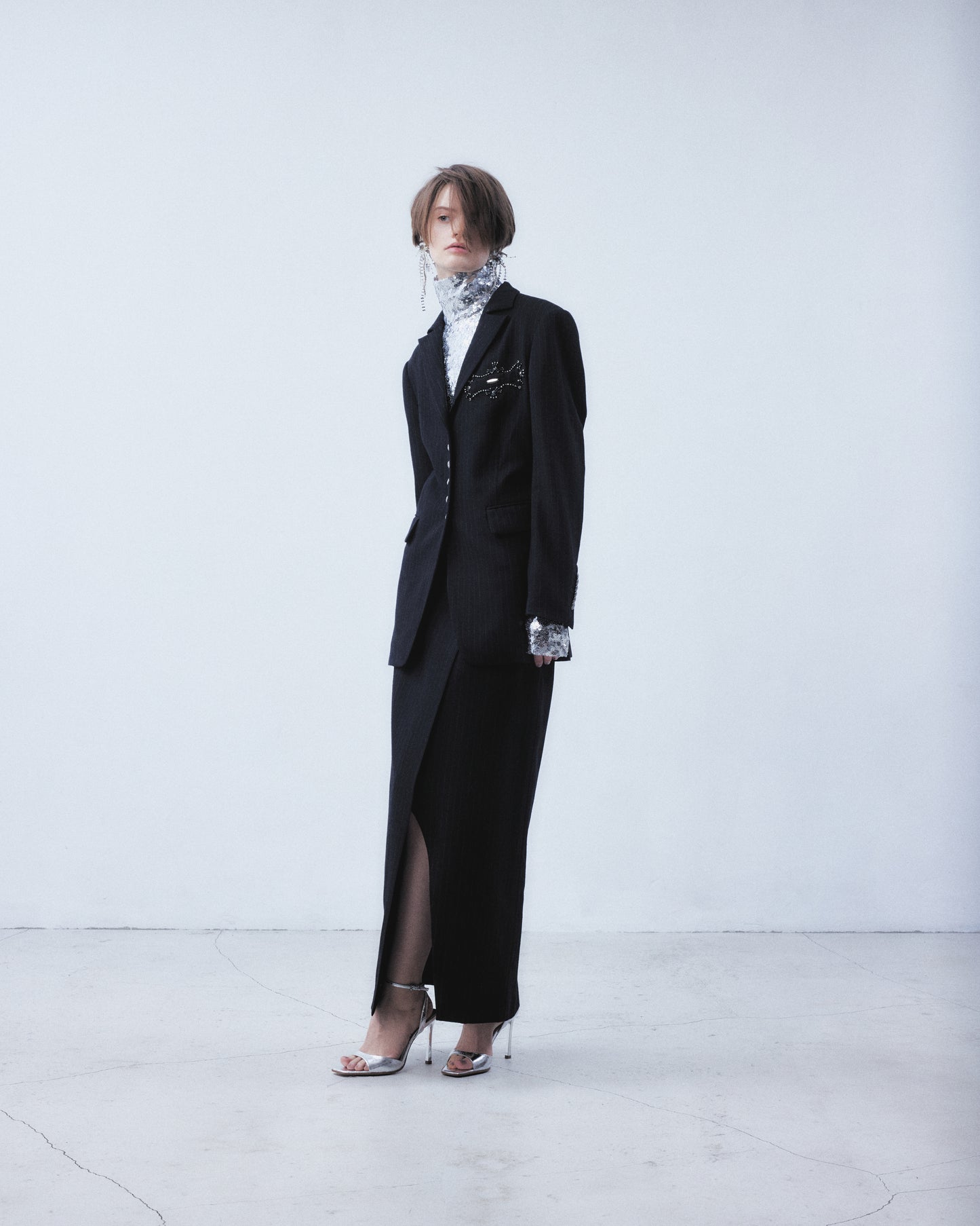 metal buckle stripe wool wrap skirt Black【Delivery in July 2026】
