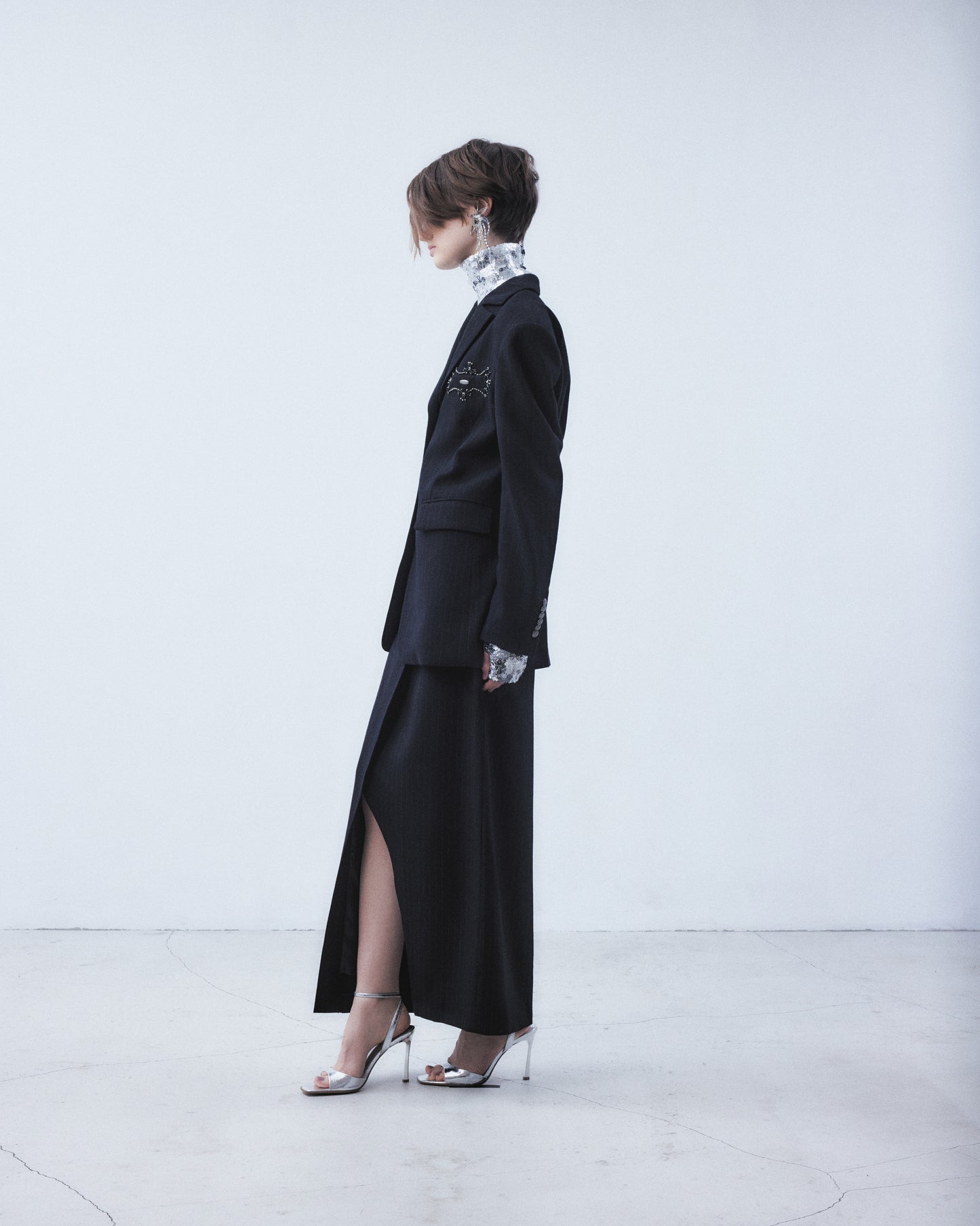 metal buckle stripe wool wrap skirt Black【Delivery in July 2026】