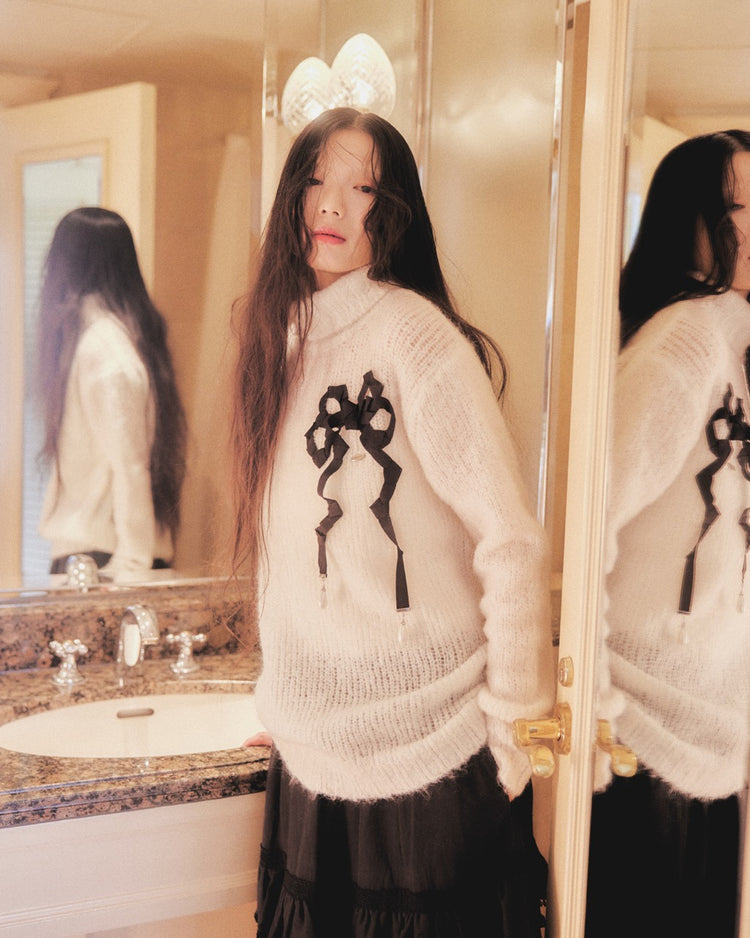 PARCO先行 | lazy ribbon mohair knit  White×Black【Delivery in January 2026】