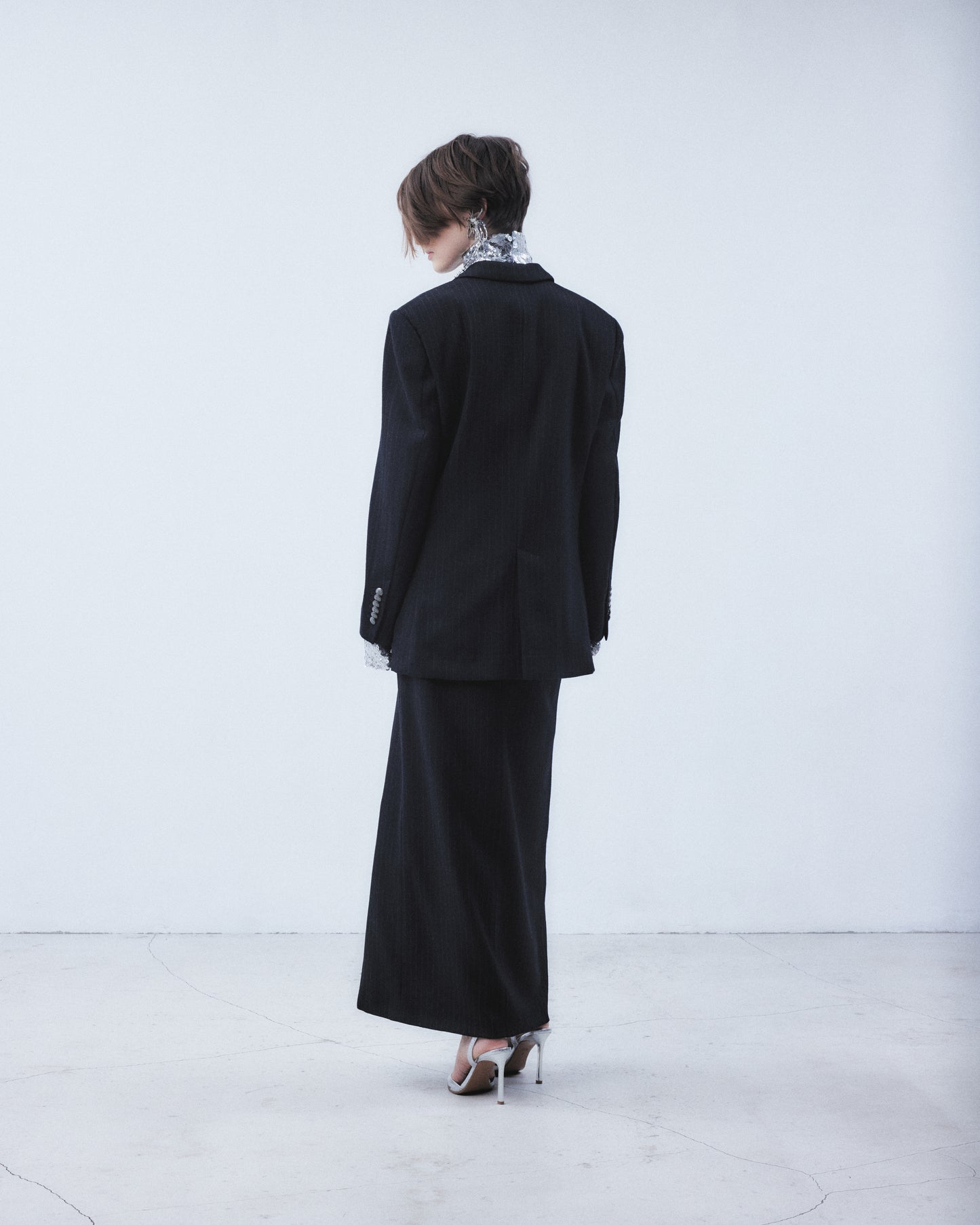 metal buckle stripe wool wrap skirt Black【Delivery in July 2026】