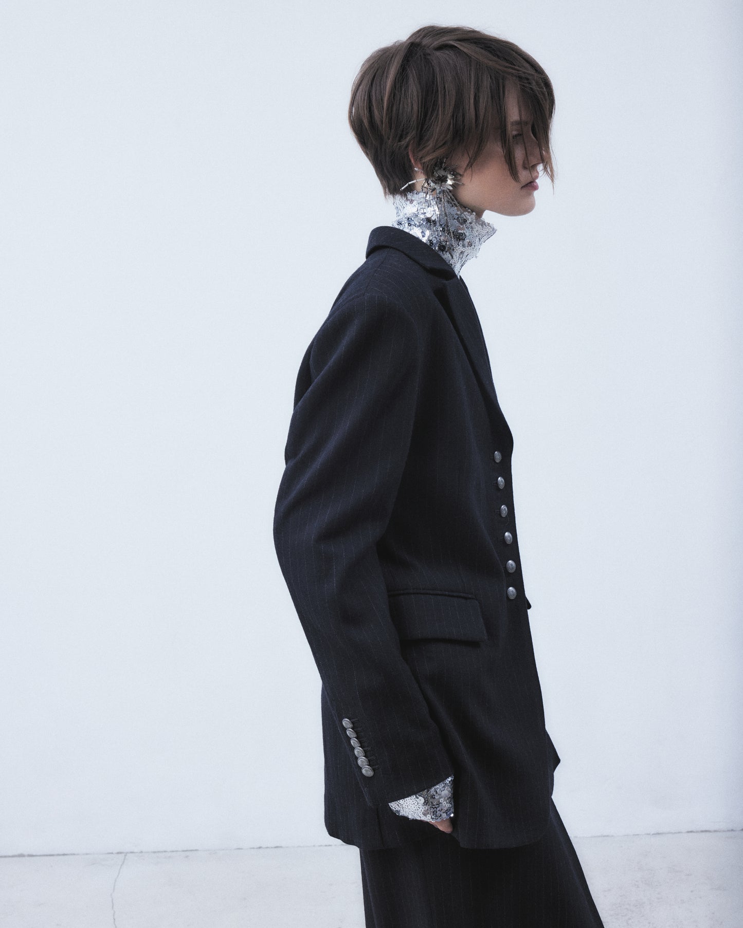 metal embroidery stripe wool jacket Black【Delivery in July 2026】
