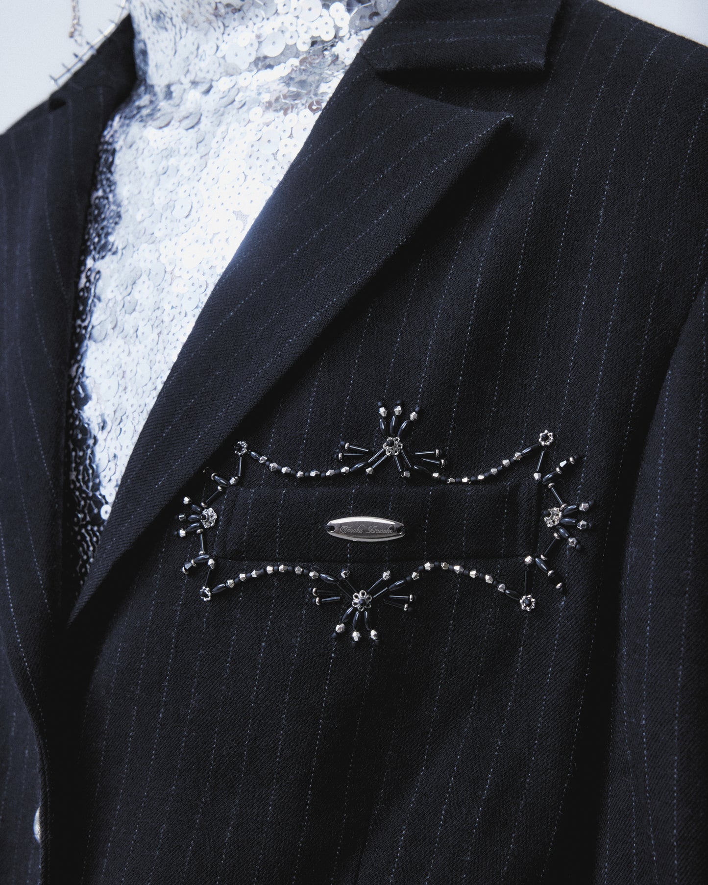 metal embroidery stripe wool jacket Black【Delivery in July 2026】