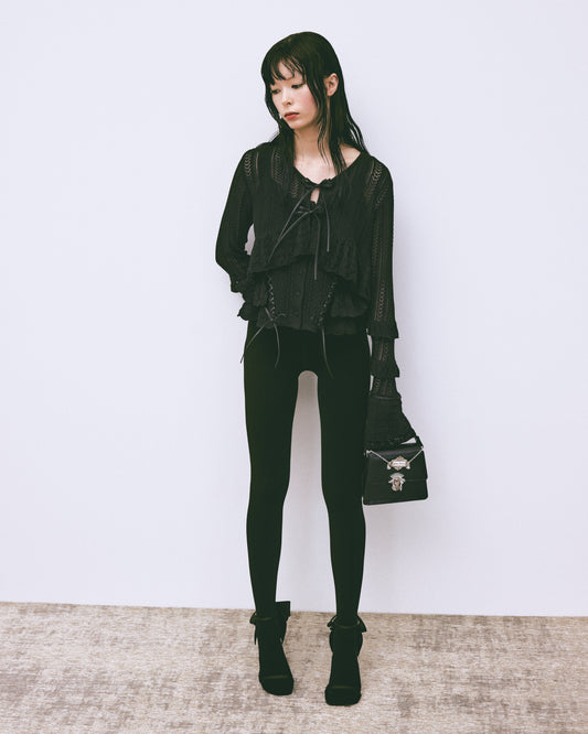 double ribbon knit cardigan Black【Delivery in May 2025】