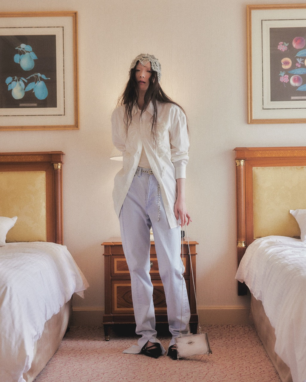 ribbon tulle embroidery shirt Off white【Delivery in January 2026】