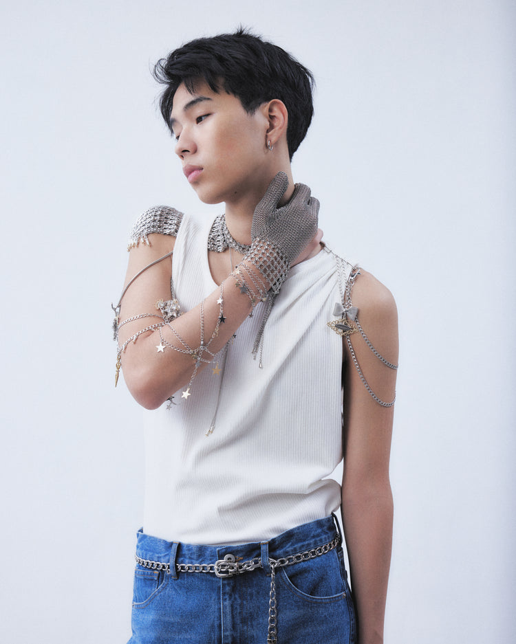 one-side drape gather tank top White【stock】