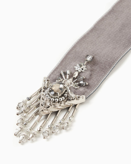 【POPUP先行】crystal silver tip velvet long ribbon Gray【Delivery in May 2025】