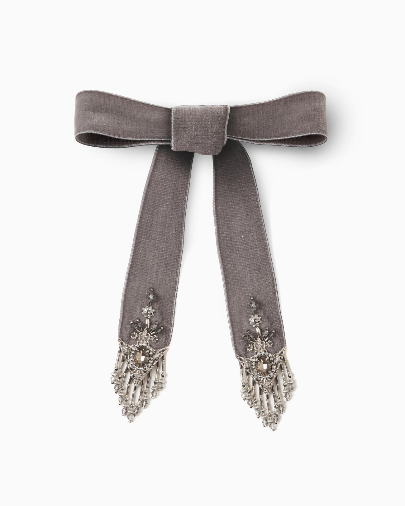 crystal silver tip velvet long ribbon Gray【Delivery in December 2024】