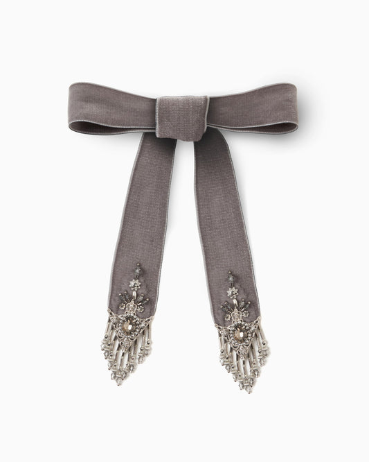 crystal silver tip velvet long ribbon Gray【Delivery in December 2024】