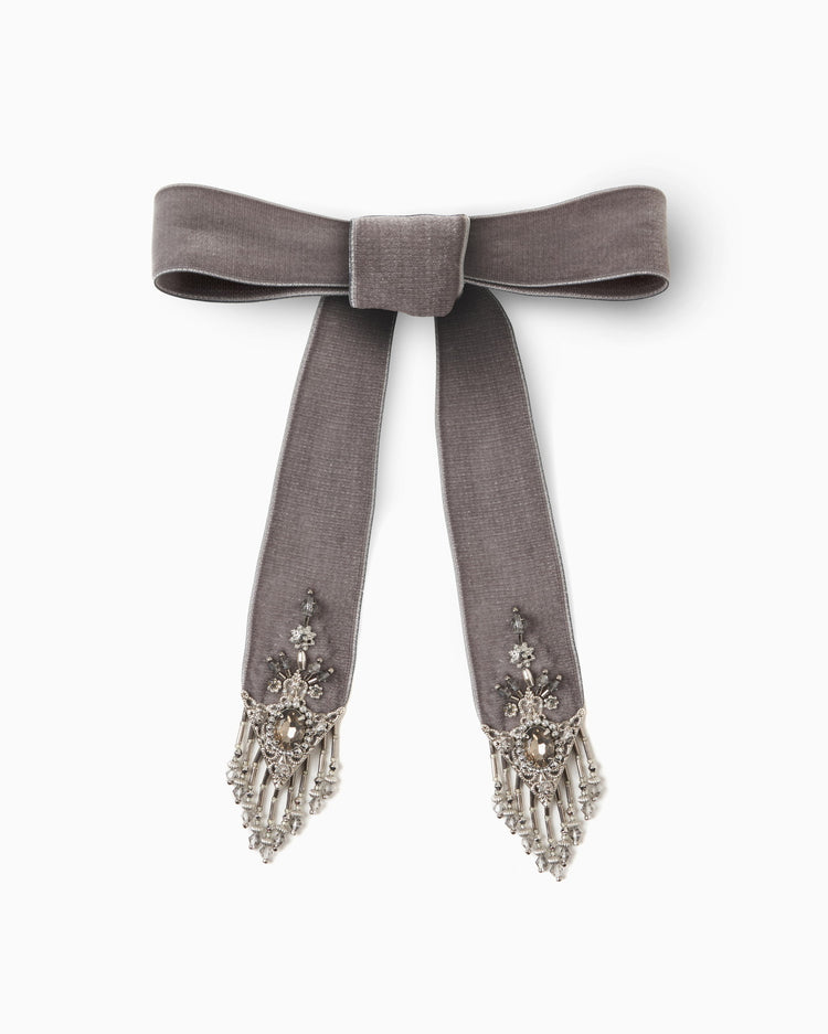 crystal silver tip velvet long ribbon Gray【Delivery in March 2025】