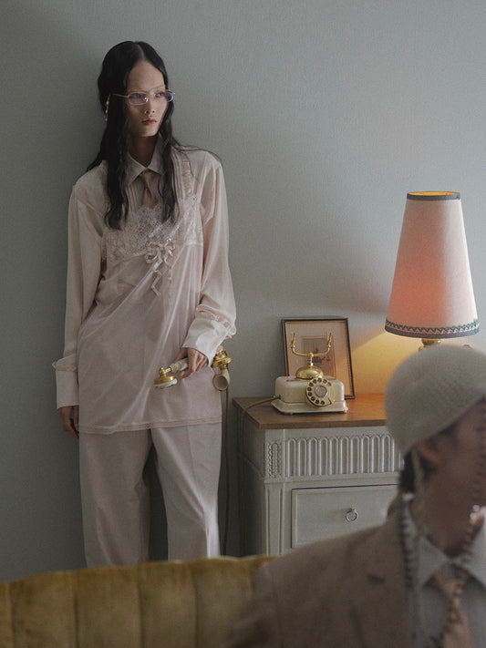 pin tuck frilled shirt Ivory【Delivery in January 2026】