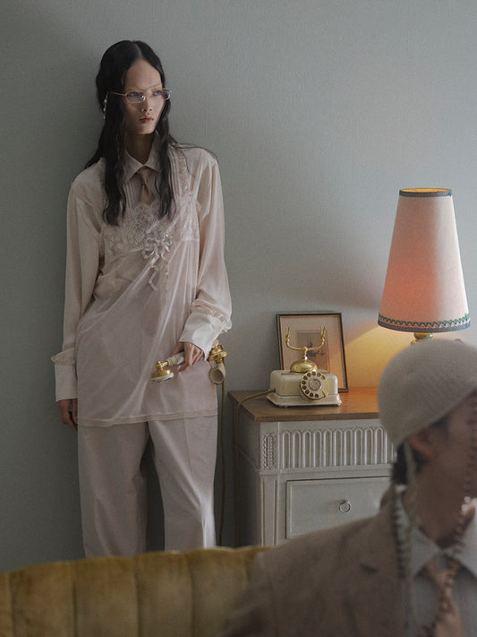 pin tuck frilled shirt Shell pink【Delivery in January 2026】