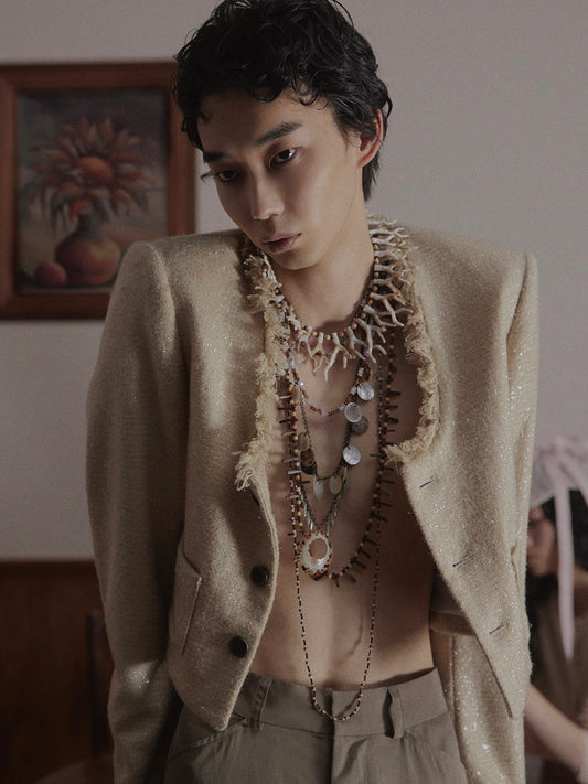 U neck fringe tweed jacket【Delivery in March 2026】