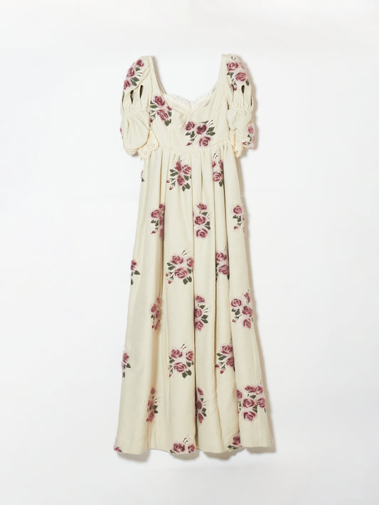 pink(yellow) rose jacquard long dress【Delivery in March 2023】