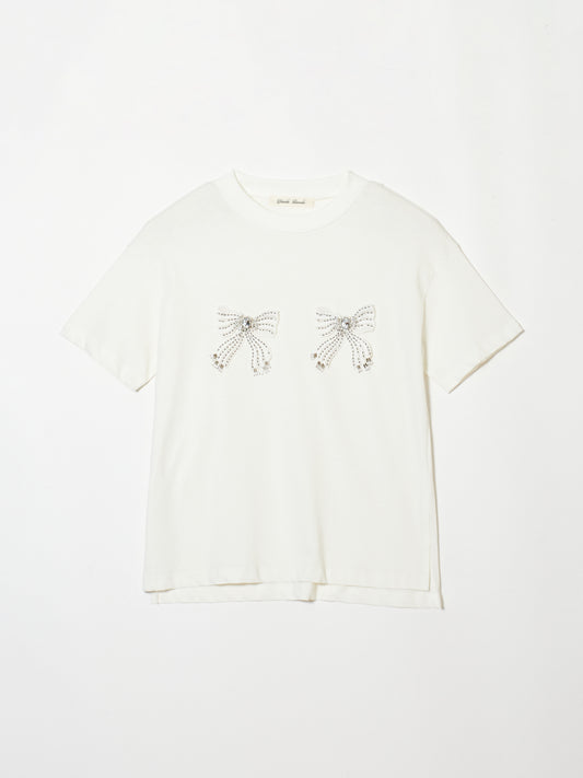 ribbon bijou T-shirt White【Delivery in January 2023】