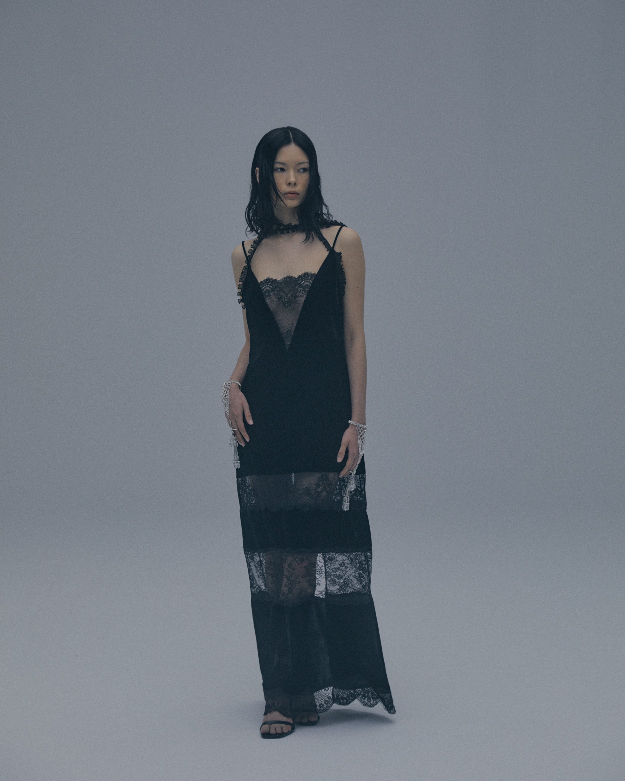 black lace velour camisole dress – tanakadaisuke