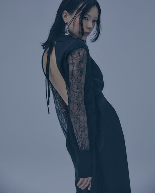 black lace open back dress【Delivery in January 2024】