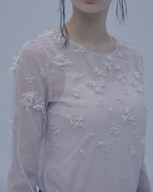 gypsophila embroidery sheer tops Greige【Delivery in January 2024】